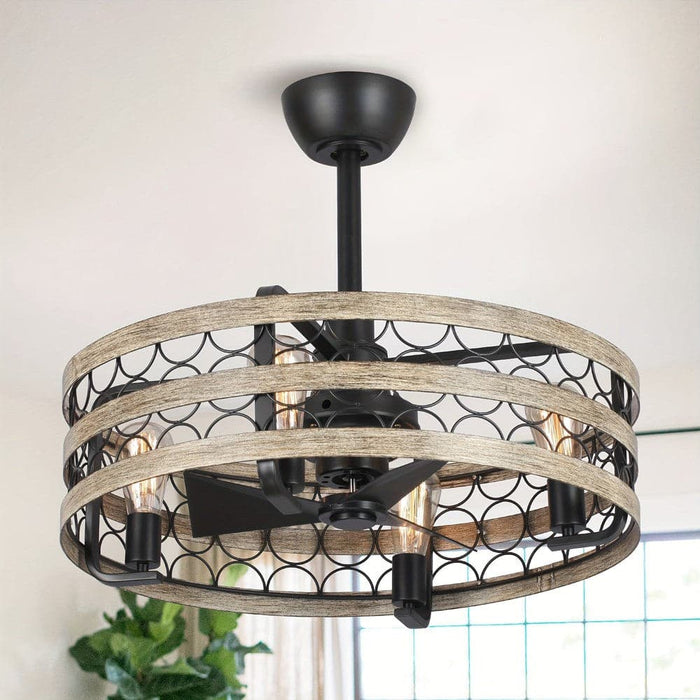 21 in. Round Caged Ceiling Fan with Light Kit Remote-ErisView