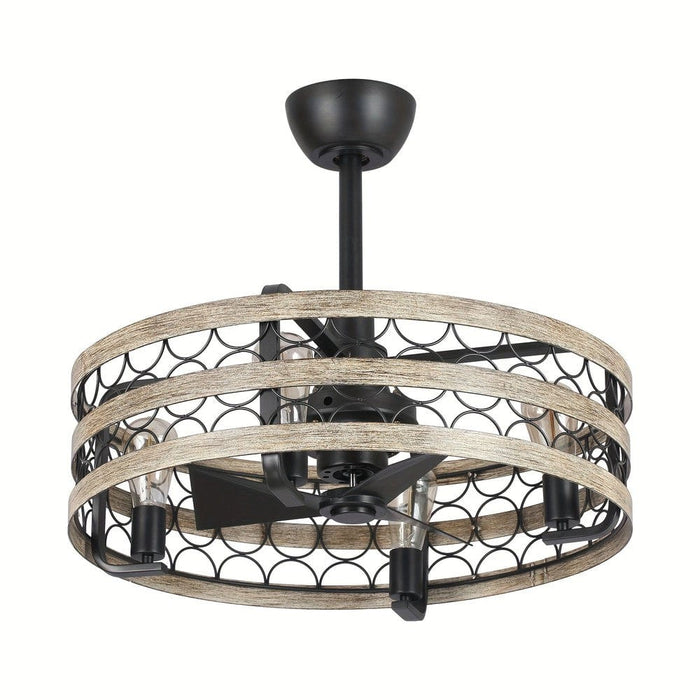 21 in. Small Black Ceiling Fan Chandelier with Light Remote, 3-Blade Farmhouse Ceiling Fan with Cage for Living Room-ErisView