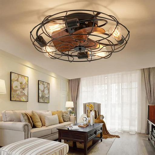 21 in. Small Caged Flush Mount Ceiling Fan and Light and Remote,, Industrial Enclosed Low Profile Ceiling Fan for Bedroom Ceiling Living Room-1-ErisView