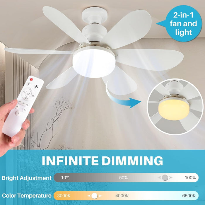 21 in. Small Fan Light and Remote, Socket Bedroom Ceiling Fans with Lights, Hanging Dimmable Ceiling Fan, for Bedroom Living Room Fan Kitchen-3-ErisView