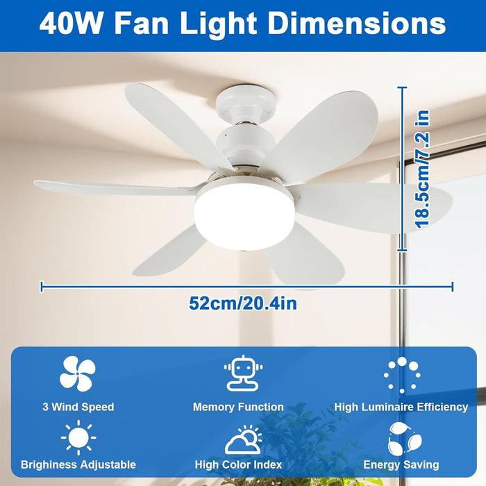 21 in. Small Fan Light and Remote, Socket Bedroom Ceiling Fans with Lights, Hanging Dimmable Ceiling Fan, for Bedroom Living Room Fan Kitchen-4-ErisView