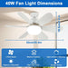 21 in. Small Fan Light and Remote, Socket Bedroom Ceiling Fans with Lights, Hanging Dimmable Ceiling Fan, for Bedroom Living Room Fan Kitchen-4-ErisView