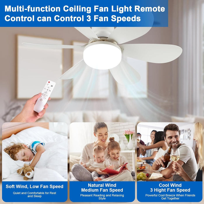 21 in. Small Fan Light and Remote, Socket Bedroom Ceiling Fans with Lights, Hanging Dimmable Ceiling Fan, for Bedroom Living Room Fan Kitchen-6-ErisView