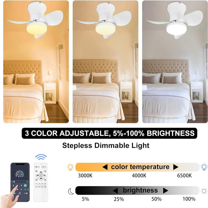 21 in. Small Flush Mount Ceiling Fans with Light and Remote APP Control, Dimmable Reversible Ceiling Fan-4-ErisView