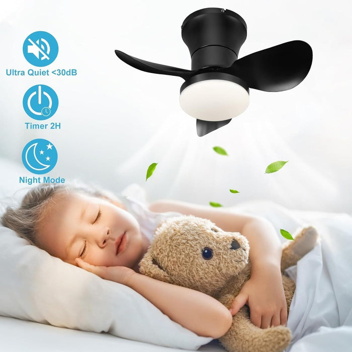 21 in. Small Flush Mount Ceiling Fans with Lights APP Control, Dimmable Beautiful Ceiling Fans, Black Bedroom Kitchen Ceiling Fans with Lights-6-ErisView