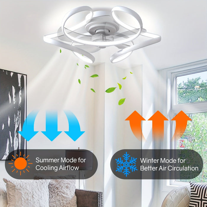21 in. White Modern Low Profile LED Ceiling Fan with Light Remote, Dimmable Reversible Ceiling Fan, Geometric Ceiling Fan for Living Room Bedroom Kitchen-ErisView