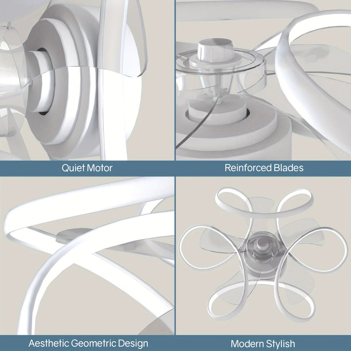 21 in. White Modern Low Profile LED Ceiling Fan with Light Remote, Dimmable Reversible Ceiling Fan, Geometric Ceiling Fan for Living Room Bedroom Kitchen-ErisView