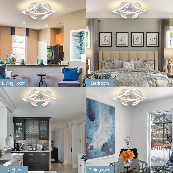 21 in. White Modern Low Profile LED Ceiling Fan with Light Remote, Dimmable Reversible Ceiling Fan, Geometric Ceiling Fan for Living Room Bedroom Kitchen-ErisView