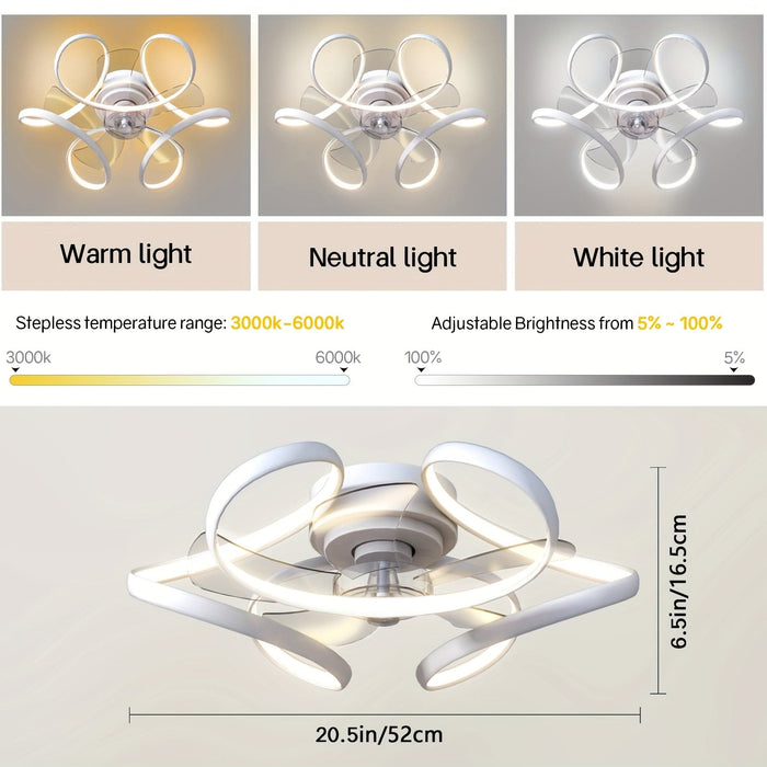 21 in. White Modern Low Profile LED Ceiling Fan with Light Remote, Dimmable Reversible Ceiling Fan, Geometric Ceiling Fan for Living Room Bedroom Kitchen-ErisView