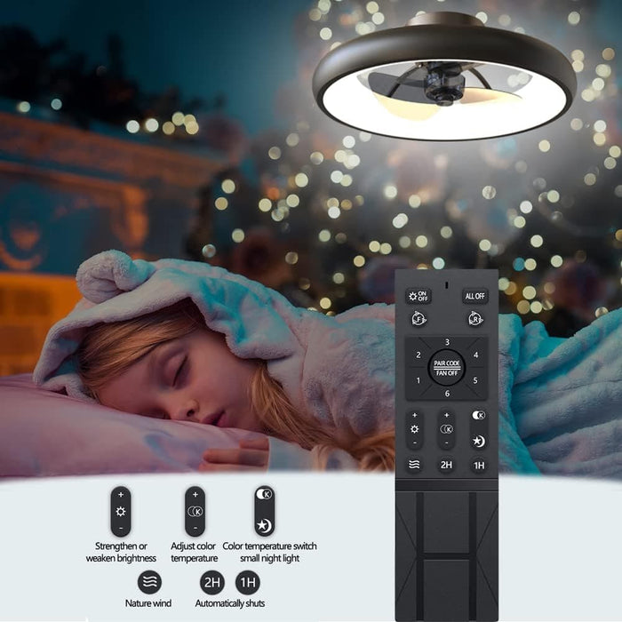 21.5 in. Black Ceiling Fan with Lights, Dimmable LED Reversible Ceiling Fan with Remote, Invisible Ceiling Fan, Semi Flush Mount Low Profile Fan-14-ErisView
