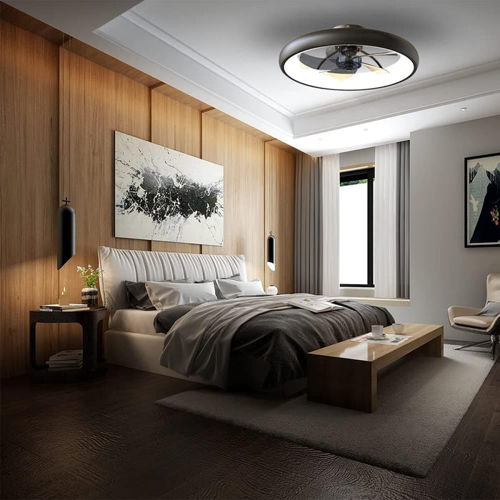 21.5 in. Black Ceiling Fan with Lights, Dimmable LED Reversible Ceiling Fan with Remote, Invisible Ceiling Fan, Semi Flush Mount Low Profile Fan-4-ErisView