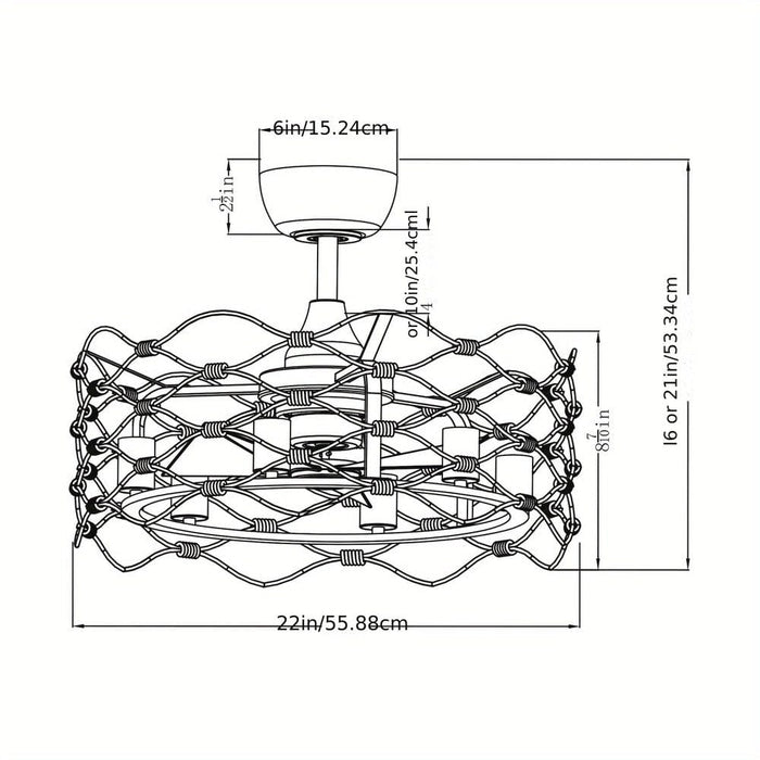 22 in. Black Industrial Ceiling Fan with Light Remote, 3-Blade Small Ceiling Fan Chandelier with Cage for Dining Room Bedroom Living Room-ErisView