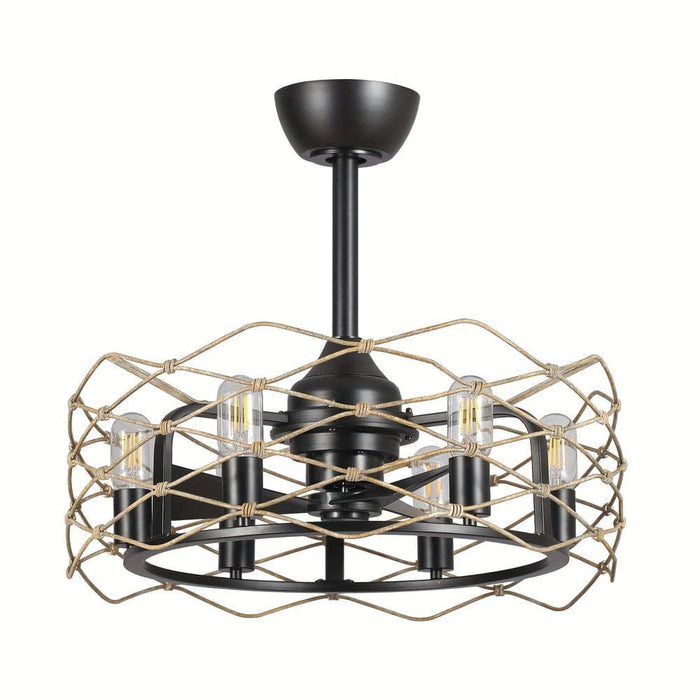 22 in. Black Industrial Ceiling Fan with Light Remote, 3-Blade Small Ceiling Fan Chandelier with Cage for Dining Room Bedroom Living Room-ErisView