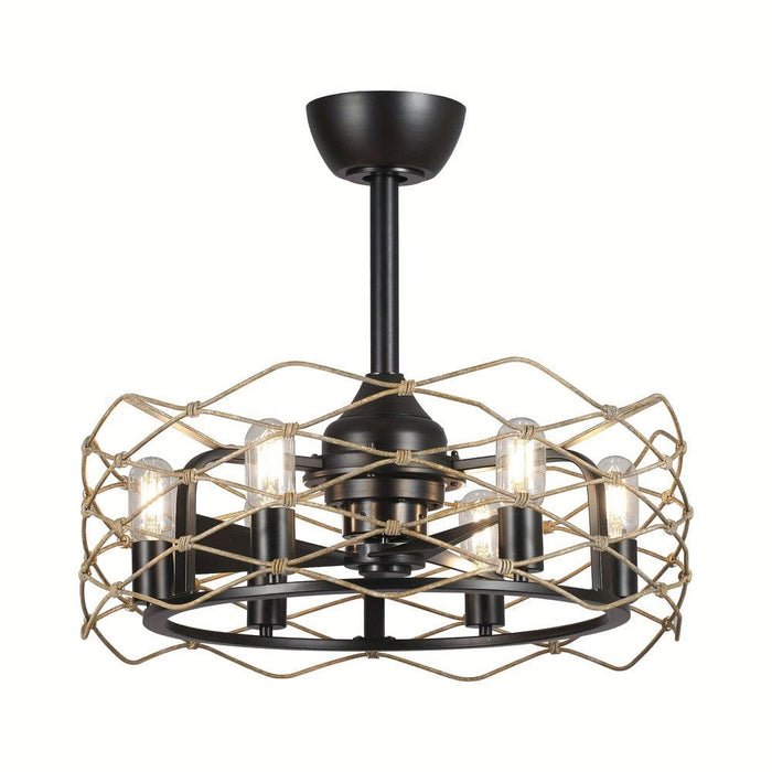 22 in. Black Industrial Ceiling Fan with Light Remote, 3-Blade Small Ceiling Fan Chandelier with Cage for Dining Room Bedroom Living Room-ErisView