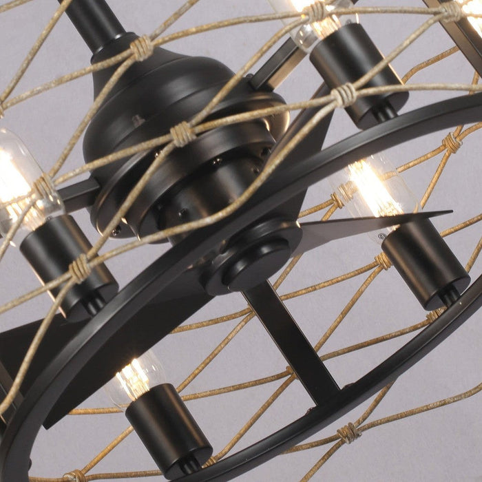 22 in. Black Industrial Ceiling Fan with Light Remote, 3-Blade Small Ceiling Fan Chandelier with Cage for Dining Room Bedroom Living Room-ErisView