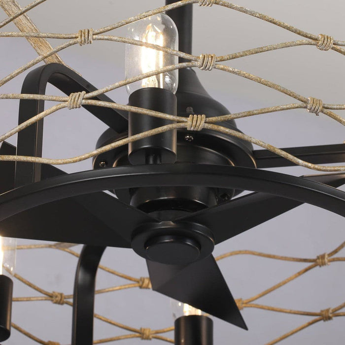 22 in. Black Industrial Ceiling Fan with Light Remote, 3-Blade Small Ceiling Fan Chandelier with Cage for Dining Room Bedroom Living Room-ErisView