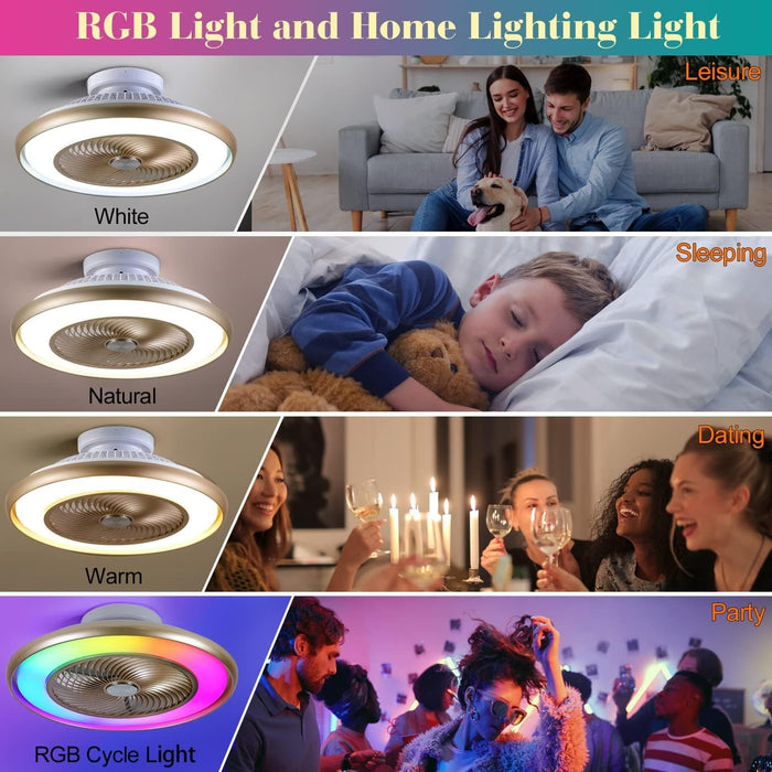 22 in. Bladeless Low Profile Ceiling Fan with Lights and Remote, Modern Flush Mount Enclosed RGB Ceiling Fan for Bedroom Living Room Party-2-ErisView
