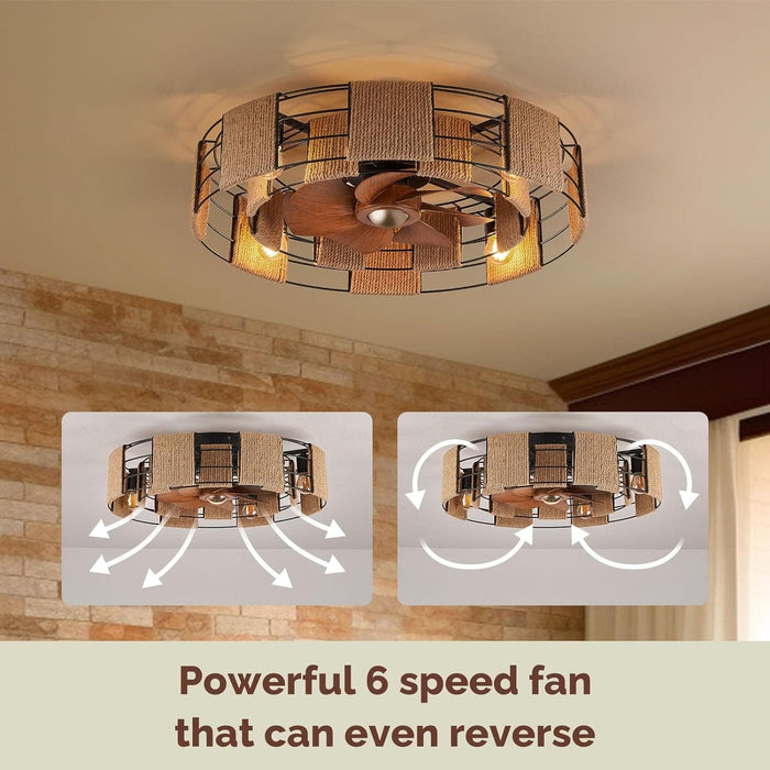 22 in. Caged Ceiling Fan with Light, Ceiling Fan with Low Profile Light and Remote APP Control, Flush Mount Ceiling Fan-6-ErisView