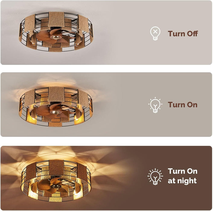 22 in. Caged Ceiling Fan with Light, Ceiling Fan with Low Profile Light and Remote APP Control, Flush Mount Ceiling Fan-8-ErisView