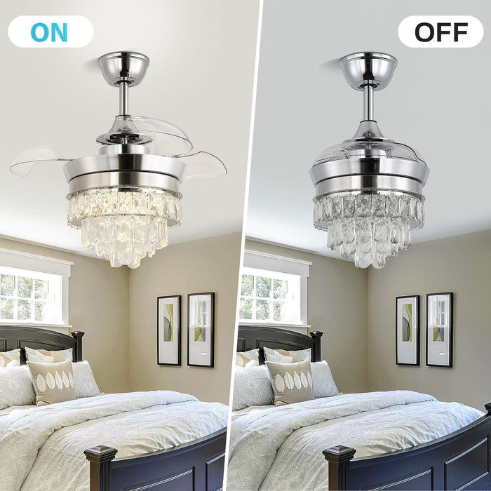 22 in. Chrome LED Crystal Ceiling Fan with Light, Small Fandeliers Chandelier Fan with Lights for Living Room Bedroom-4-ErisView