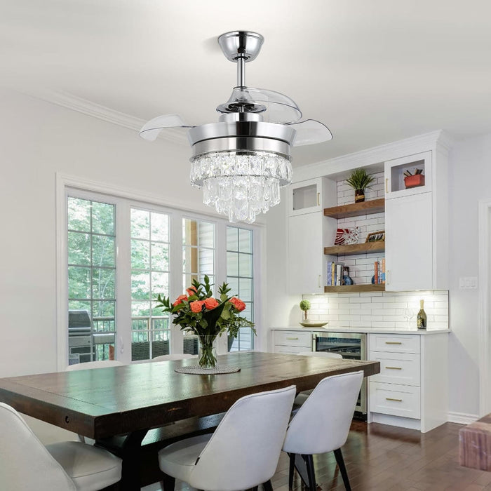 22 in. Chrome LED Crystal Ceiling Fan with Light, Small Fandeliers Chandelier Fan with Lights for Living Room Bedroom-6-ErisView