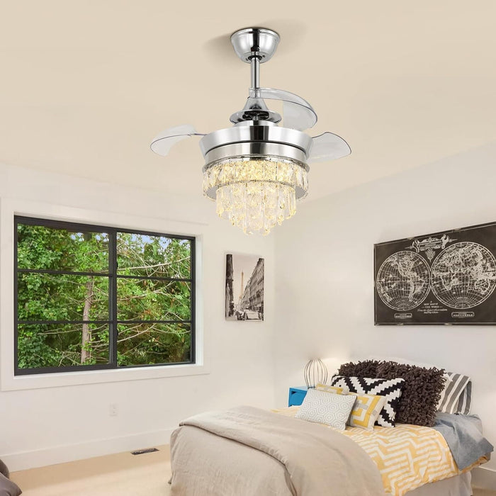 22 in. Chrome LED Crystal Ceiling Fan with Light, Small Fandeliers Chandelier Fan with Lights for Living Room Bedroom-7-ErisView