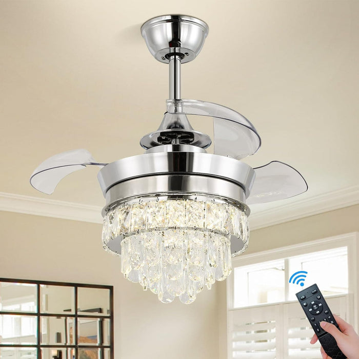 22 in. Chrome LED Crystal Ceiling Fan with Light, Small Fandeliers Chandelier Fan with Lights for Living Room Bedroom-1-ErisView