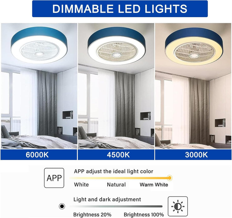 22 in. Enclosed Low Profile LED Ceiling Fan Lights with Remote Control, Dimming Ceiling Fan for Living Room Bedroom Kitchen-2-ErisView