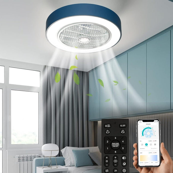 22 in. Enclosed Low Profile LED Ceiling Fan Lights with Remote Control, Dimming Ceiling Fan for Living Room Bedroom Kitchen-1-ErisView