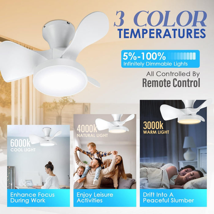 22 in. Low Ceiling Fan and Light and Remote, Small Fandelier Flush Mount, Bedroom Ceiling Fans, Reversible White Ceiling Fan, LED Dimmable Ceiling Fan-3-ErisView