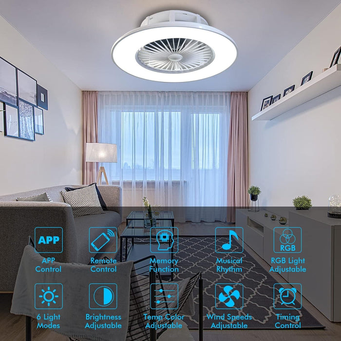 22 in. Low Profile Ceiling Fan, Smart Bladeless Ceiling Fan with Lights and Remote, RGB Enclosed LED Ceiling Fan for Living Room Bedroom Dining Room-2-ErisView