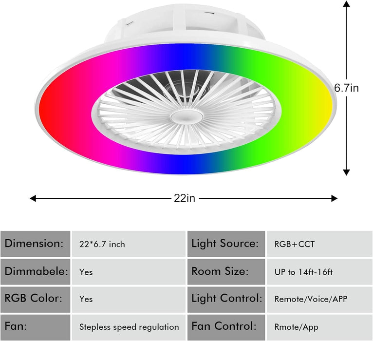 22 in. Low Profile Ceiling Fan, Smart Bladeless Ceiling Fan with Lights and Remote, RGB Enclosed LED Ceiling Fan for Living Room Bedroom Dining Room-8-ErisView