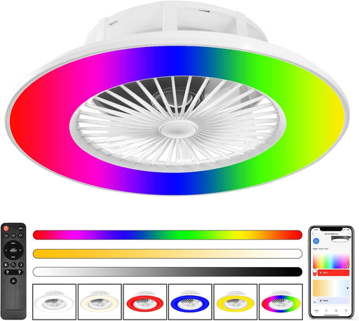 22 in. Low Profile Ceiling Fan, Smart Bladeless Ceiling Fan with Lights and Remote, RGB Enclosed LED Ceiling Fan for Living Room Bedroom Dining Room-1-ErisView