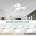 22 in. Small Ceiling Fan with Light, White Reversible Low Profile Ceiling Fan for Kitchen Bedroom Dining Room-4-ErisView