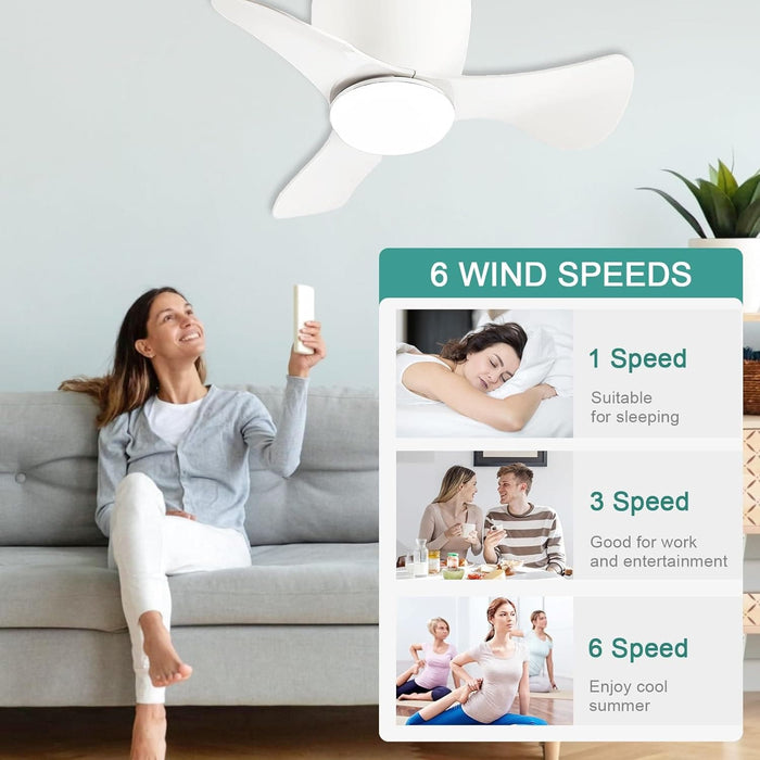 22 in. Small Ceiling Fan with Light, White Reversible Low Profile Ceiling Fan for Kitchen Bedroom Dining Room-5-ErisView