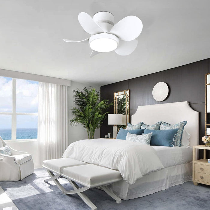 22 in. Small White Ceiling Fan with Light, Dimmable Reversible Flush Mount Low Profile Ceiling Fan with Remote for Bedroom Kitchen -8-ErisView