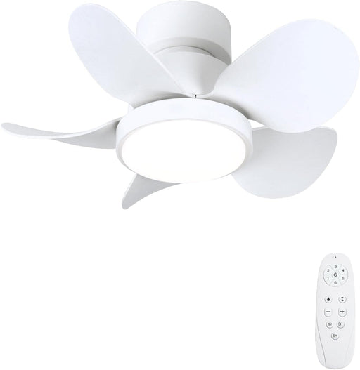 22 in. Small White Ceiling Fan with Light, Dimmable Reversible Flush Mount Low Profile Ceiling Fan with Remote for Bedroom Kitchen -1-ErisView
