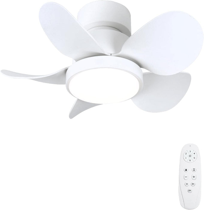 22 in. Small White Ceiling Fan with Light, Dimmable Reversible Flush Mount Low Profile Ceiling Fan with Remote for Bedroom Kitchen -1-ErisView