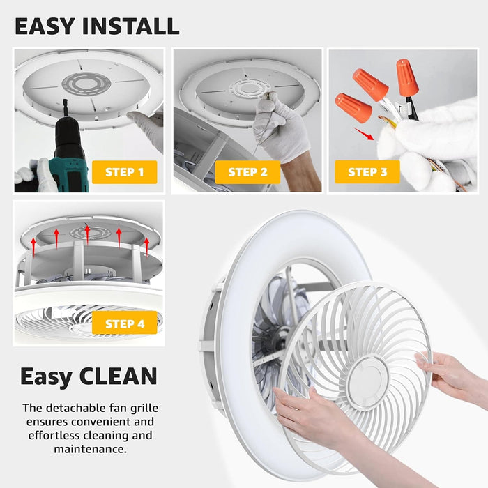 22 in. Smart LED Low Profile Enclosed Ceiling Fan, Modern Flush Mount Bladeless Ceiling Fan and Remote Control-6-ErisView