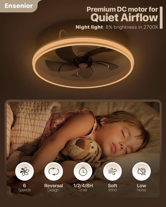 22 in. White Flush Mount Ceiling Fan with Light and Remote, Dimmable Low Profile Ceiling Fan, Modern LED Fan Light, Bedroom Ceiling Fans-3-ErisView