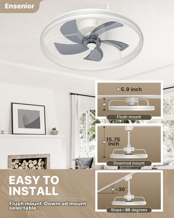 22 in. White Flush Mount Ceiling Fan with Light and Remote, Dimmable Low Profile Ceiling Fan, Modern LED Fan Light, Bedroom Ceiling Fans-5-ErisView