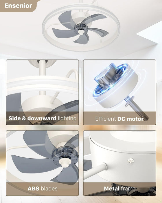22 in. White Flush Mount Ceiling Fan with Light and Remote, Dimmable Low Profile Ceiling Fan, Modern LED Fan Light, Bedroom Ceiling Fans-6-ErisView