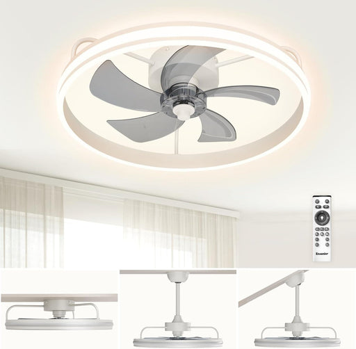 22 in. White Flush Mount Ceiling Fan with Light and Remote, Dimmable Low Profile Ceiling Fan, Modern LED Fan Light, Bedroom Ceiling Fans-1-ErisView
