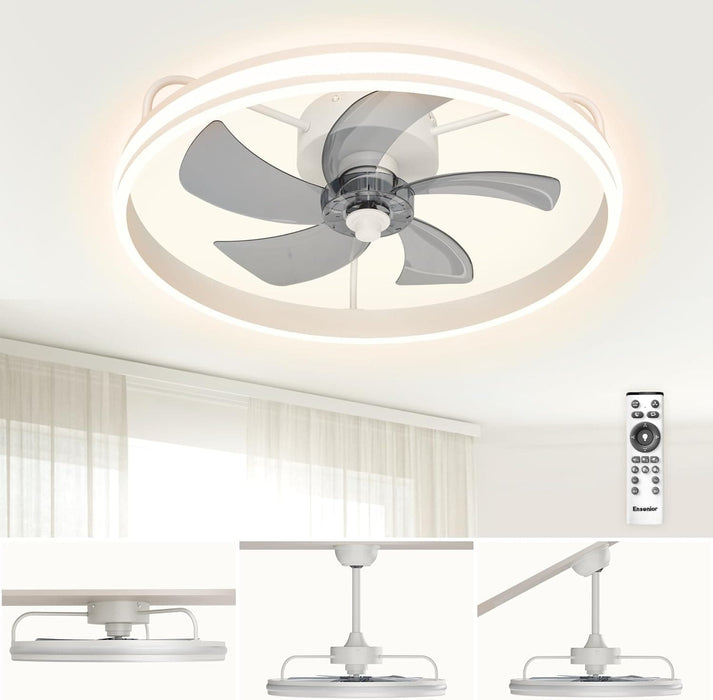 22 in. White Flush Mount Ceiling Fan with Light and Remote, Dimmable Low Profile Ceiling Fan, Modern LED Fan Light, Bedroom Ceiling Fans-1-ErisView