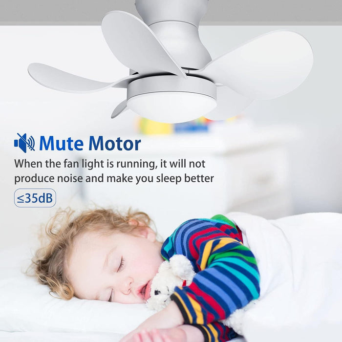 22 in. White Low Profile Flush Mount Remote Control Ceiling Fan and Light, Small Reversible Quiet Ceiling Fans -5-ErisView