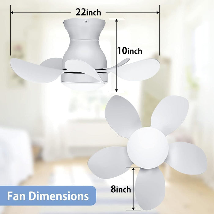 22 in. White Low Profile Flush Mount Remote Control Ceiling Fan and Light, Small Reversible Quiet Ceiling Fans -6-ErisView