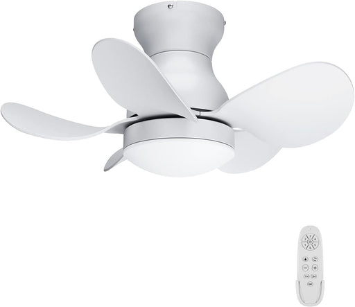 22 in. White Low Profile Flush Mount Remote Control Ceiling Fan and Light, Small Reversible Quiet Ceiling Fans -1-ErisView