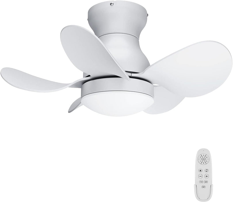 22 in. White Low Profile Flush Mount Remote Control Ceiling Fan and Light, Small Reversible Quiet Ceiling Fans -1-ErisView