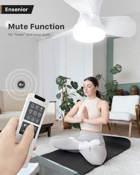 22 in. White Small Ceiling Fan with Light and Remote, Flush Mount Low Profile Ceiling Fan for Bedroom Living Room-4-ErisView