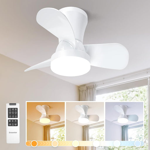 22 in. White Small Ceiling Fan with Light and Remote, Flush Mount Low Profile Ceiling Fan for Bedroom Living Room-1-ErisView